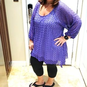 Dress barn purple crochet tunic top with 3/4 sleeves and lavender lining.  3X